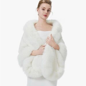 Elegant White Faux Fur Shawl